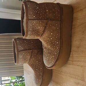 Madden Girl platform rhinestone fluffy boots